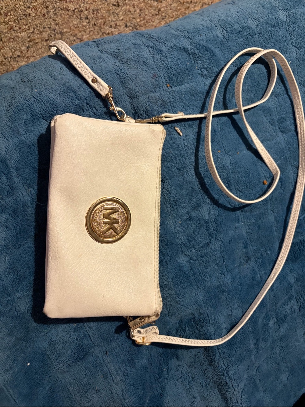 Michael Kors White Leather Crossbody Wristlet with Gold MK Emblem